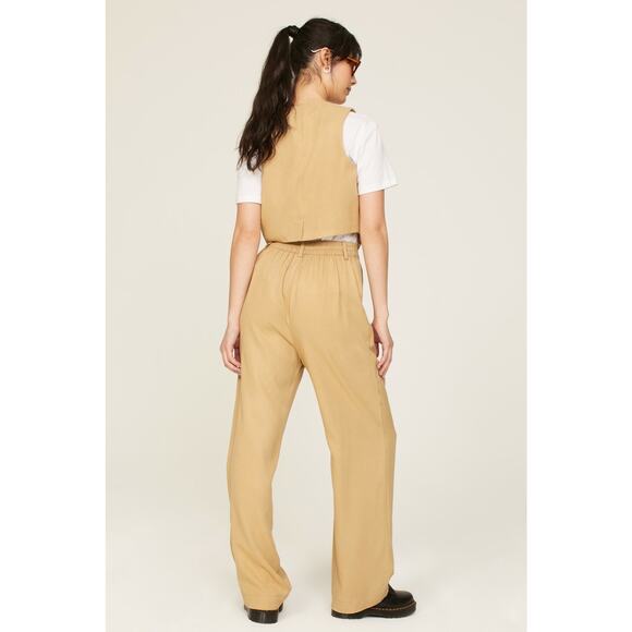 DONNI Twill Pleated Tan High Waist Wide Leg Trouser Pants Size Small - Picture 3 of 15